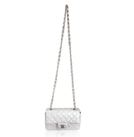 Chanel Silver Quilted Lambskin New Mini Classic Flap Bag