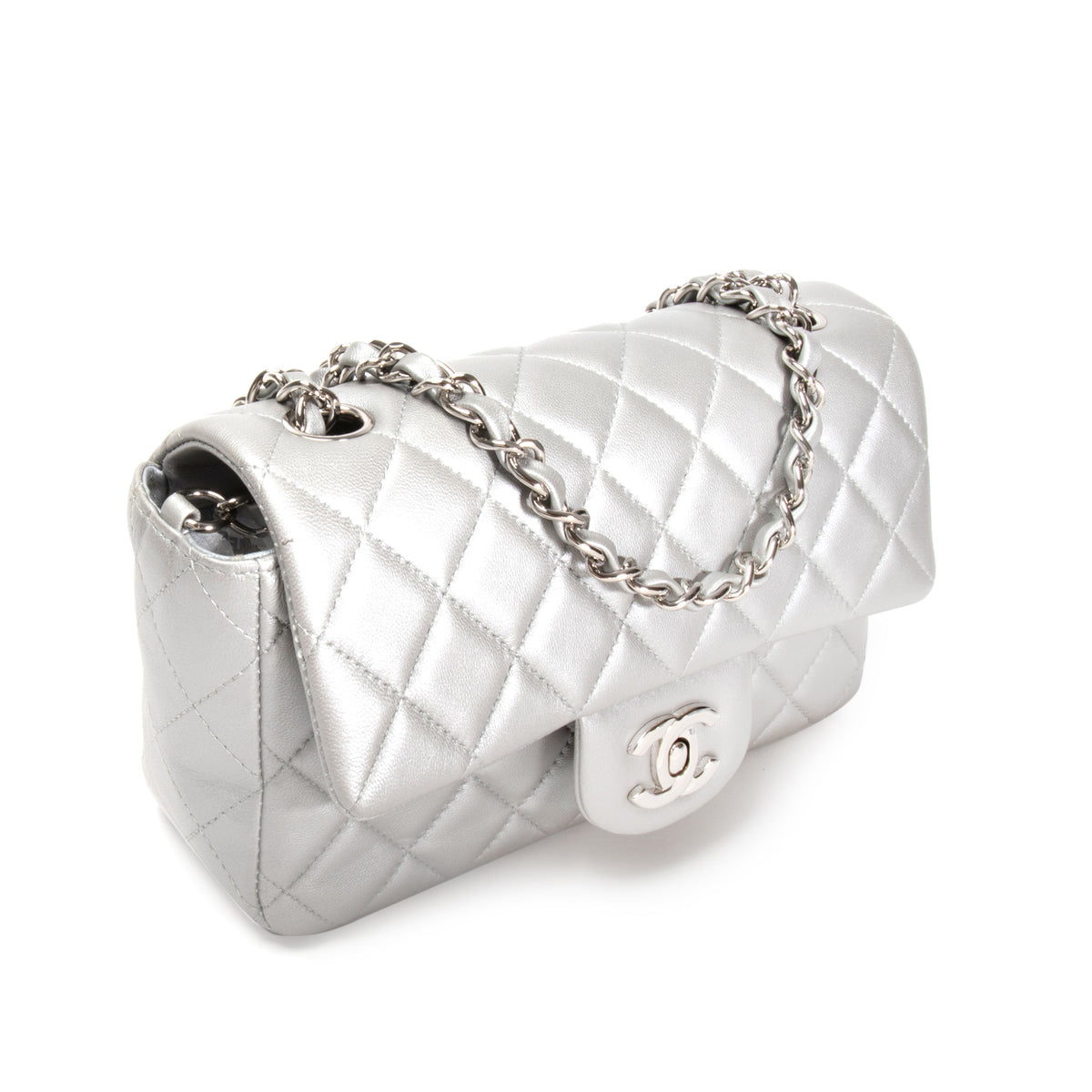 Chanel Silver Quilted Lambskin New Mini Classic Flap Bag by WP
