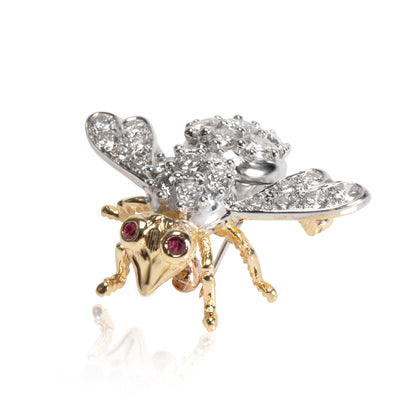 Herbert Rosenthal Diamond & Ruby Bee Brooch in 18K Yellow Gold 2.25 CTW