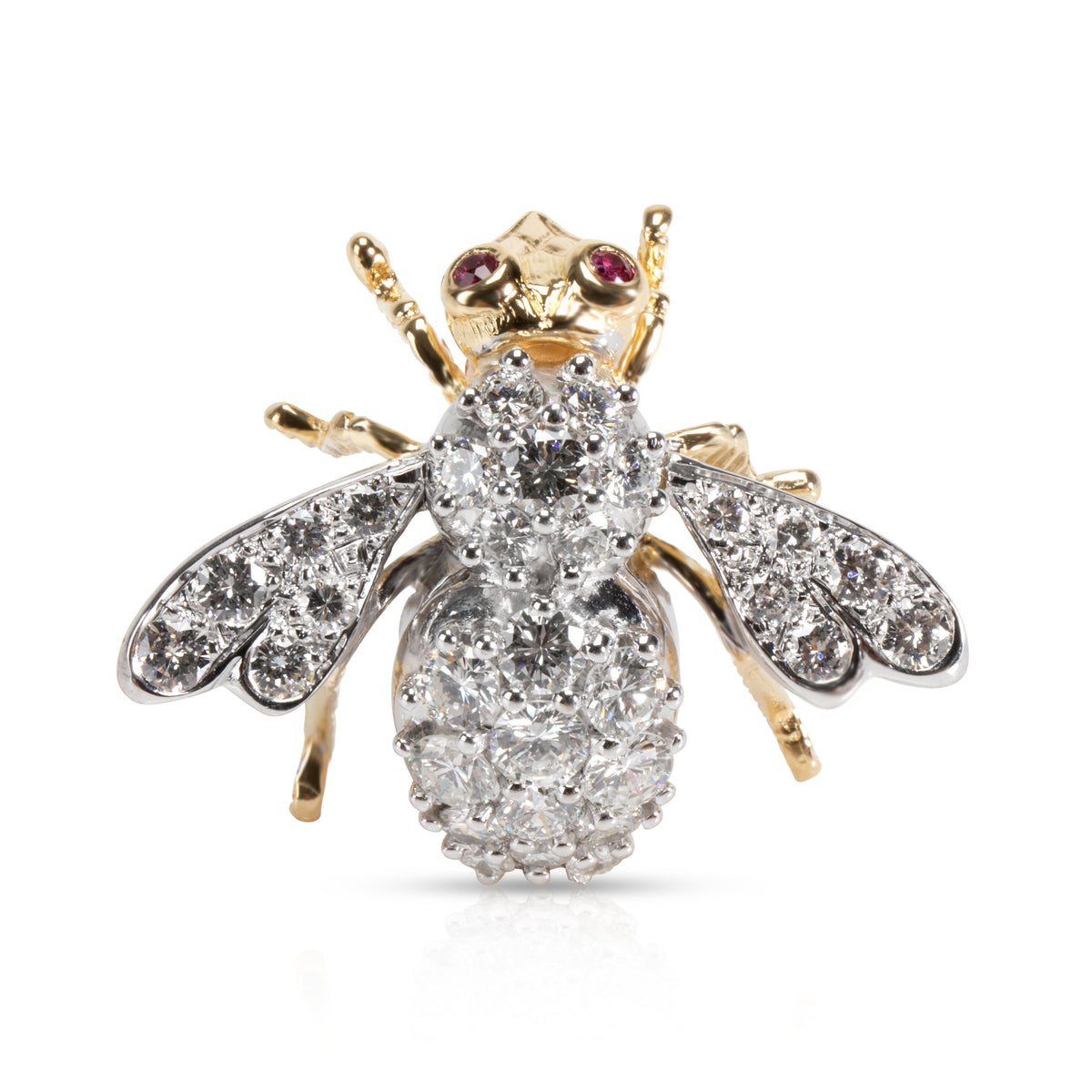 Herbert Rosenthal Diamond & Ruby Bee Brooch in 18K Yellow Gold 2.25 CTW