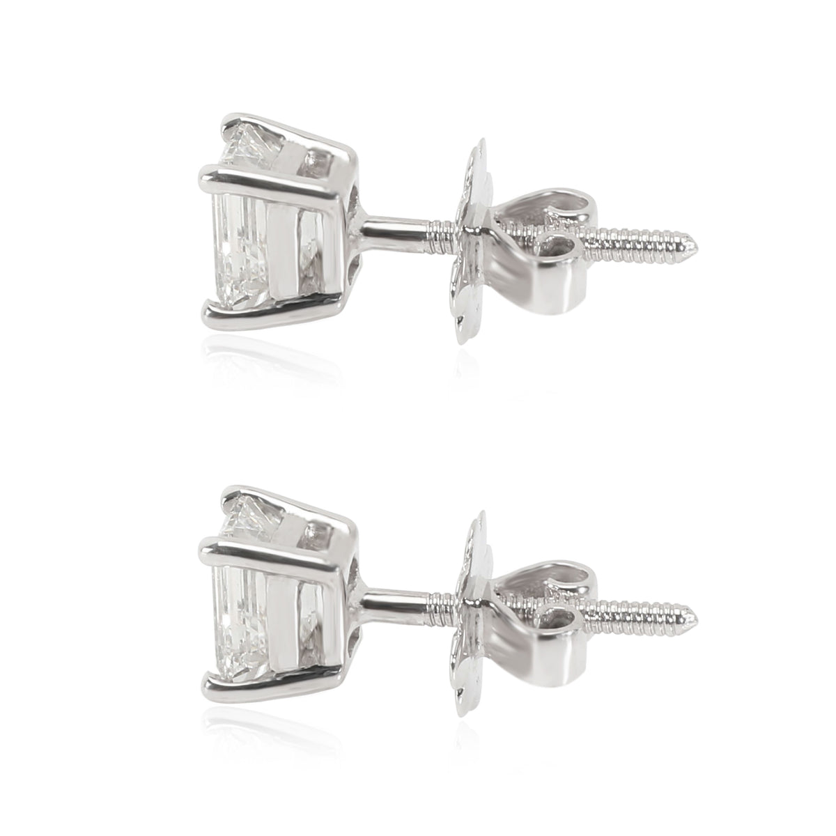 Emerald Cut Diamond Stud Earring in 18K White Gold H VS2 1.44 CTW