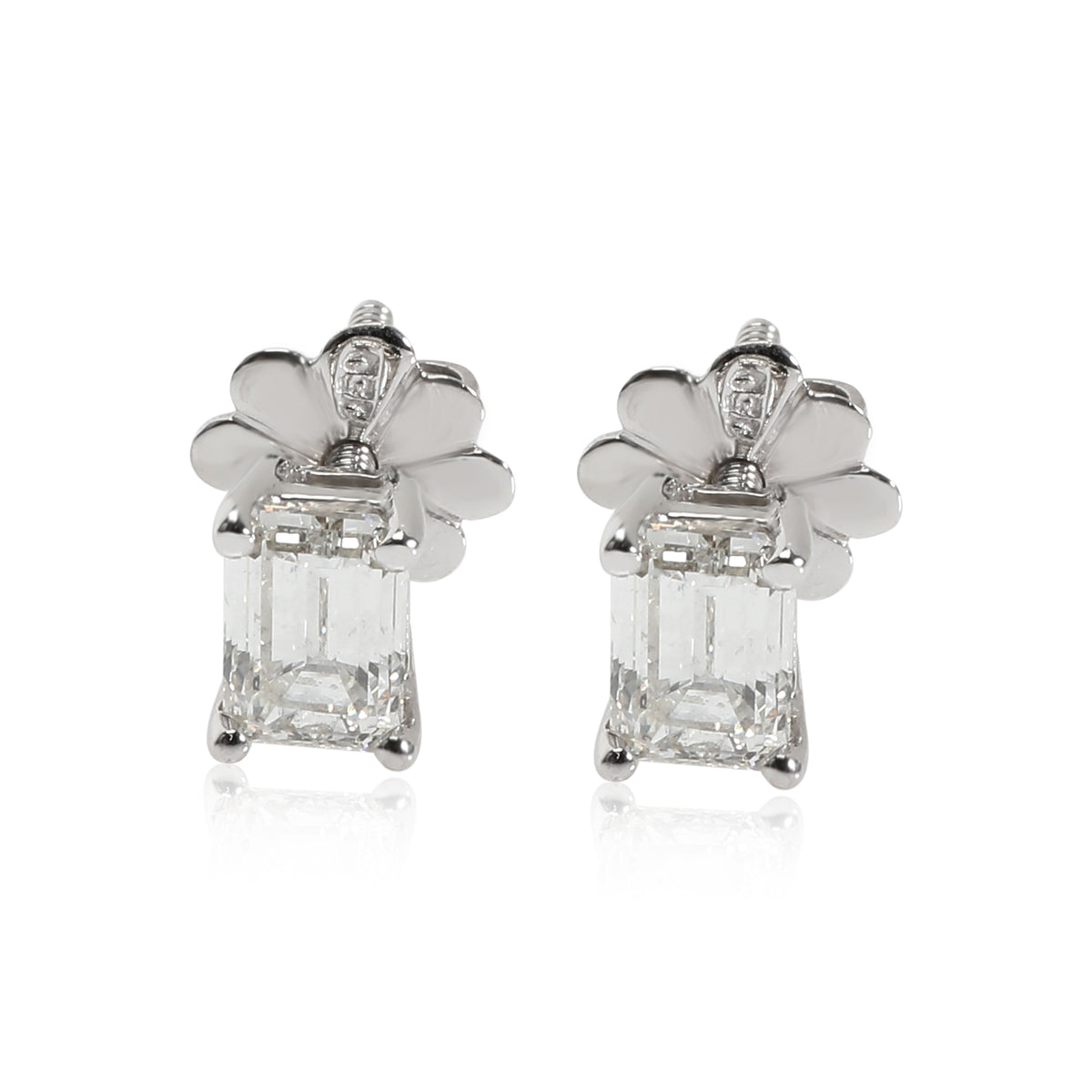 Emerald Cut Diamond Stud Earring in 18K White Gold H VS2 1.44 CTW