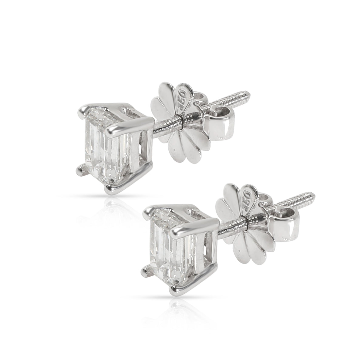 Emerald Cut Diamond Stud Earring in 18K White Gold H VS2 1.44 CTW