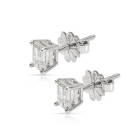 Emerald Cut Diamond Stud Earring in 18K White Gold H VS2 1.44 CTW