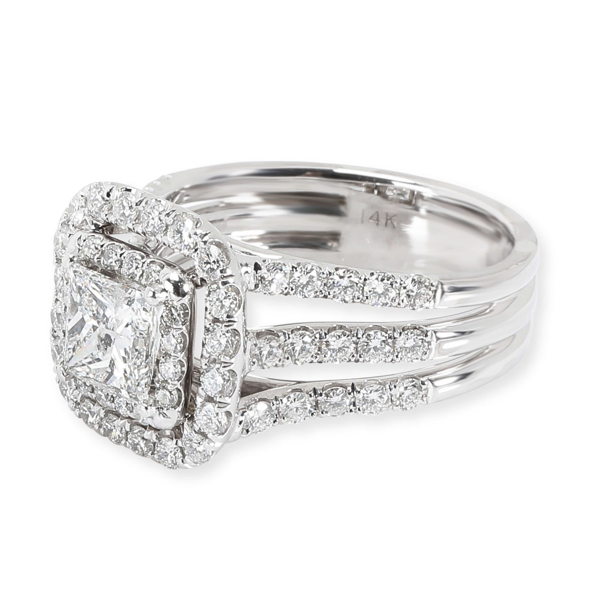 Halo Princess Cut Diamond Engagement Ring in 14K White Gold 2.25 CTW
