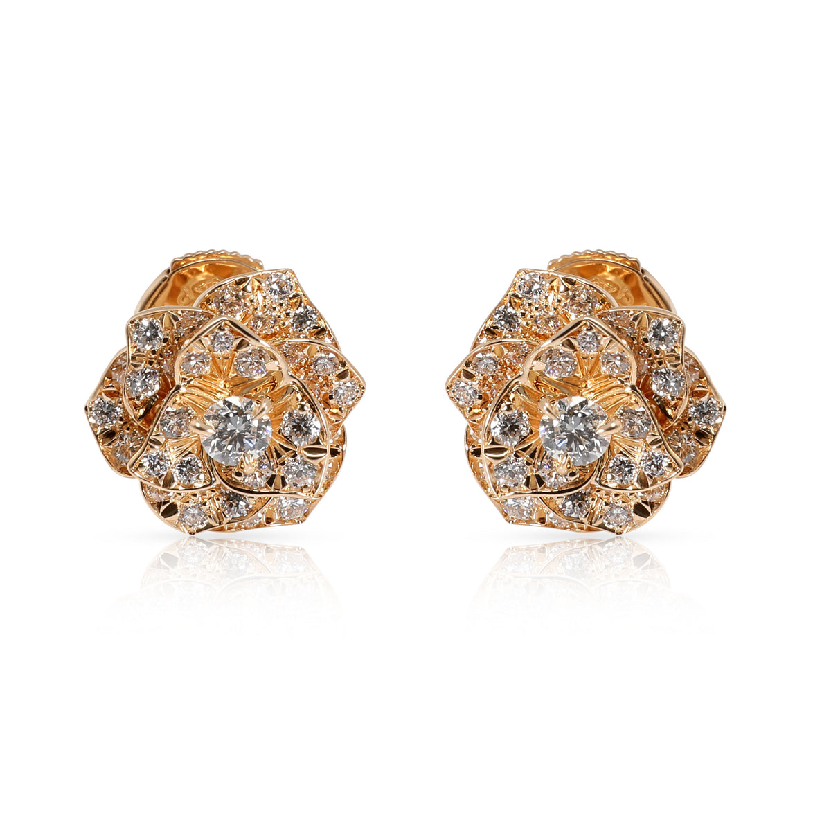 Piaget Rose Stud Diamond Earring in 18K Yellow Gold 0.92 CTW by WP ...