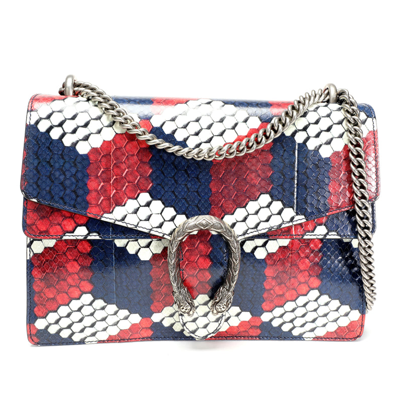 Gucci Red, White, & Blue Geometric Python Dionysus Shoulder Bag