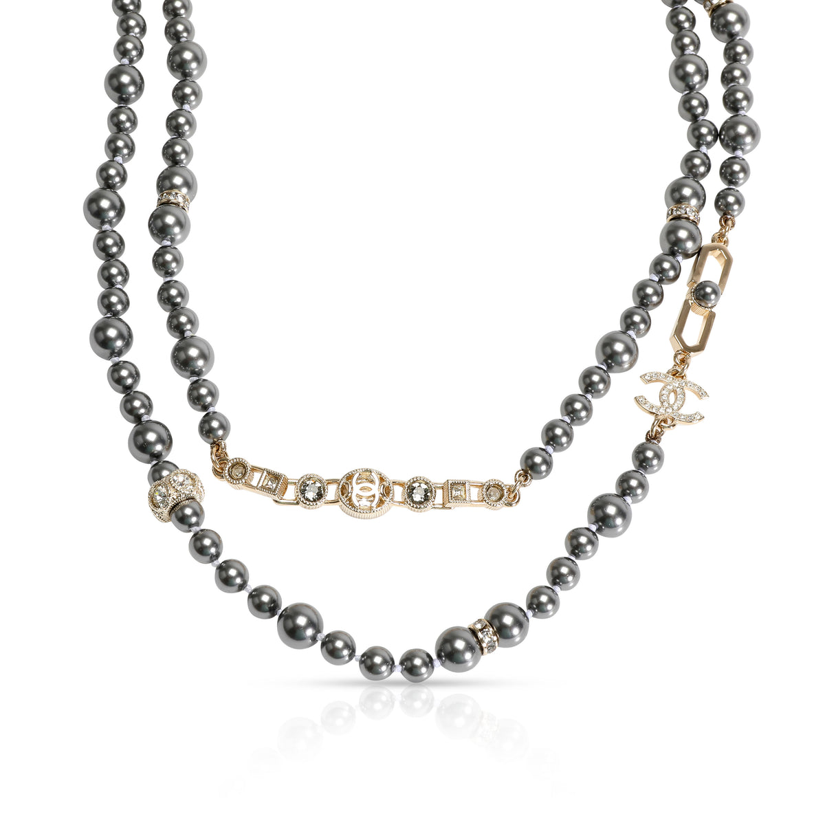 Chanel Costume Long Necklace with Cultured Black Pearl & Strass