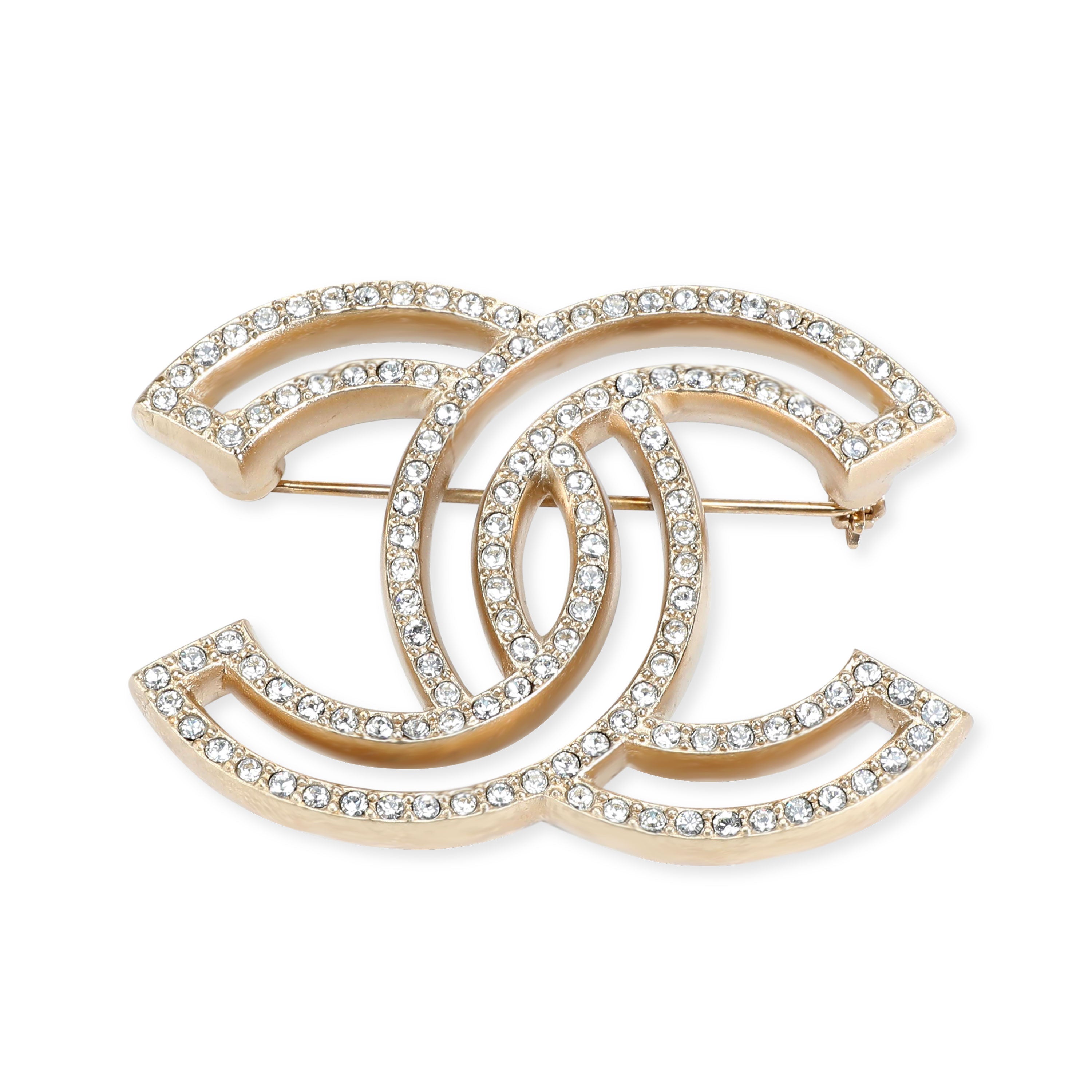 Chanel Costume Double Logo Brooch in Base Metal & Strass