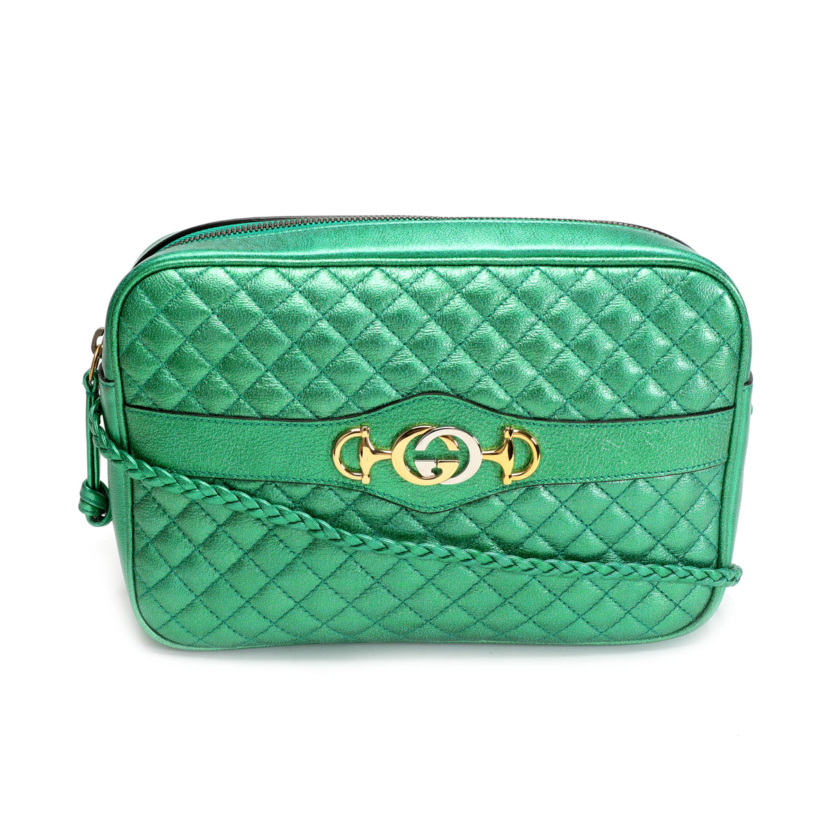 Gucci Jasmine Green Quilted Leather Trapuntata Camera Bag