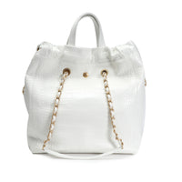 Chanel White Crocodile-Embossed Large Shopping Tote