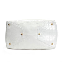 Chanel White Crocodile-Embossed Large Shopping Tote