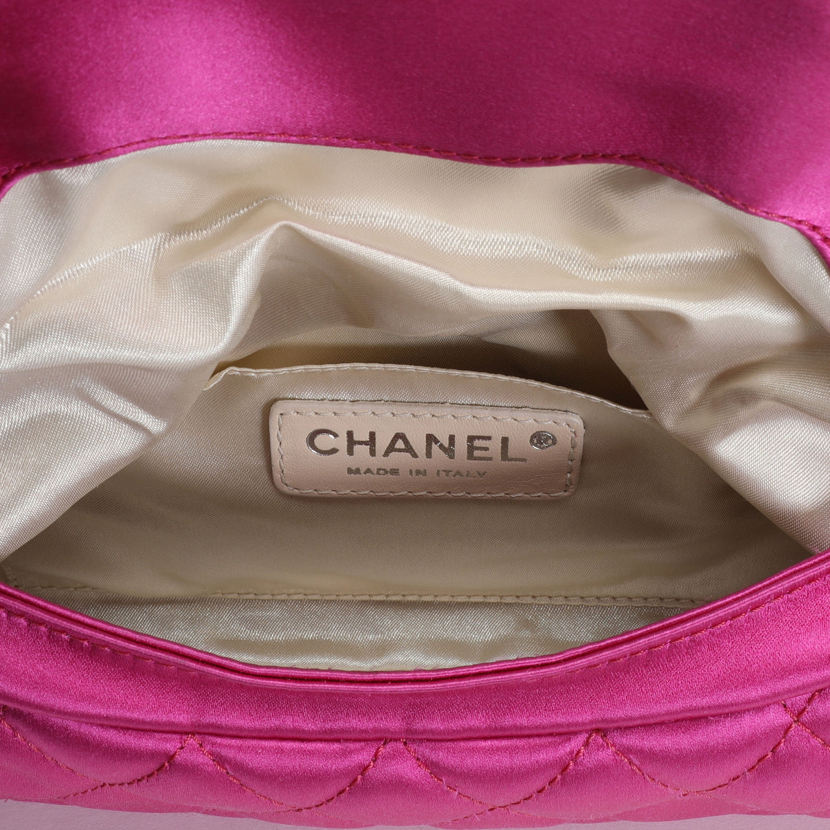 Chanel Hot Pink Quilted Satin Half Moon Clutch