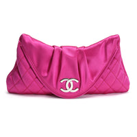 Chanel Hot Pink Quilted Satin Half Moon Clutch