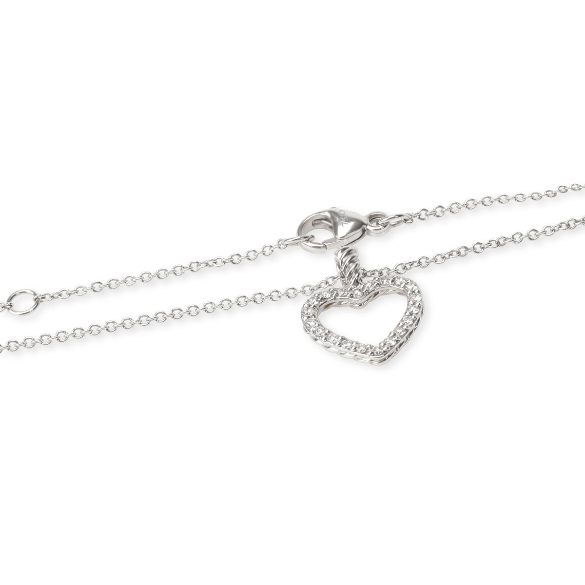 David Yurman Cable Diamond Heart Necklace in 18K White Gold 0.10 CTW