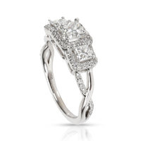 Three Stone Halo Princess Diamond Engagement Ring in 14KT Gold G VS2 1.63 CTW