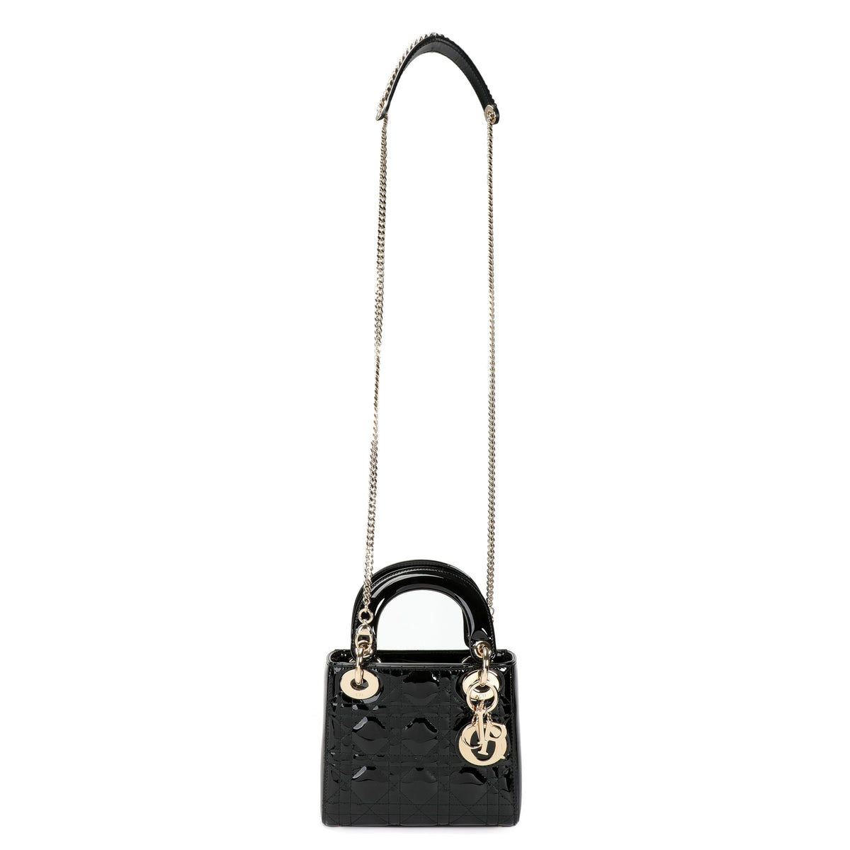 Dior Black Cannage Patent Calfskin Mini Lady Dior Bag by WP