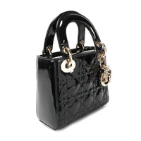 Dior Black Cannage Patent Calfskin Mini Lady Dior Bag