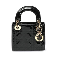 Dior Black Cannage Patent Calfskin Mini Lady Dior Bag