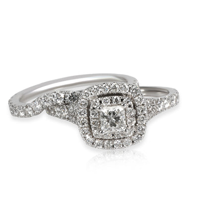 Neil Lane Halo Princess Diamond Wedding Set in 14K White Gold 1.33 CTW