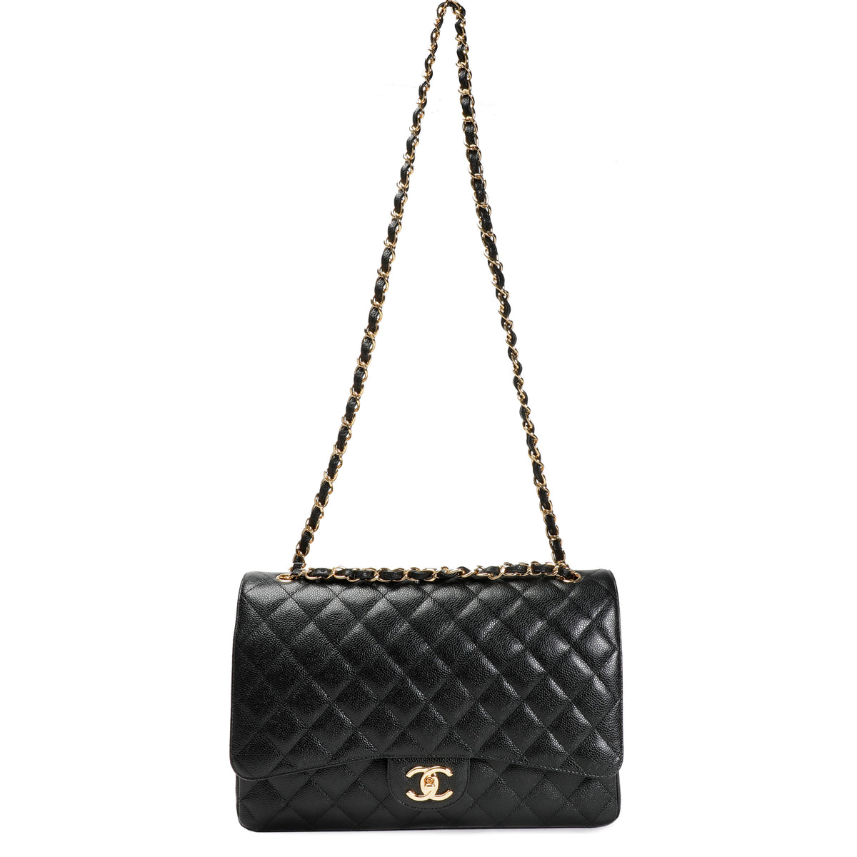 Chanel Green Quilted Caviar New Classic Double Flap Maxi