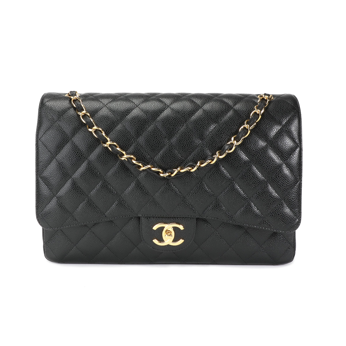 Chanel Black Caviar Quilted Classic Maxi Double Flap Bag by WP