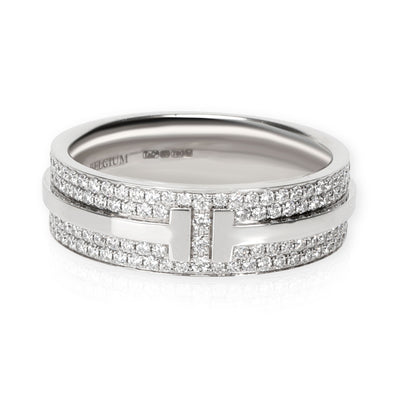 Tiffany T Wide Pave Diamond Ring in 18k White Gold 0.58 CTW