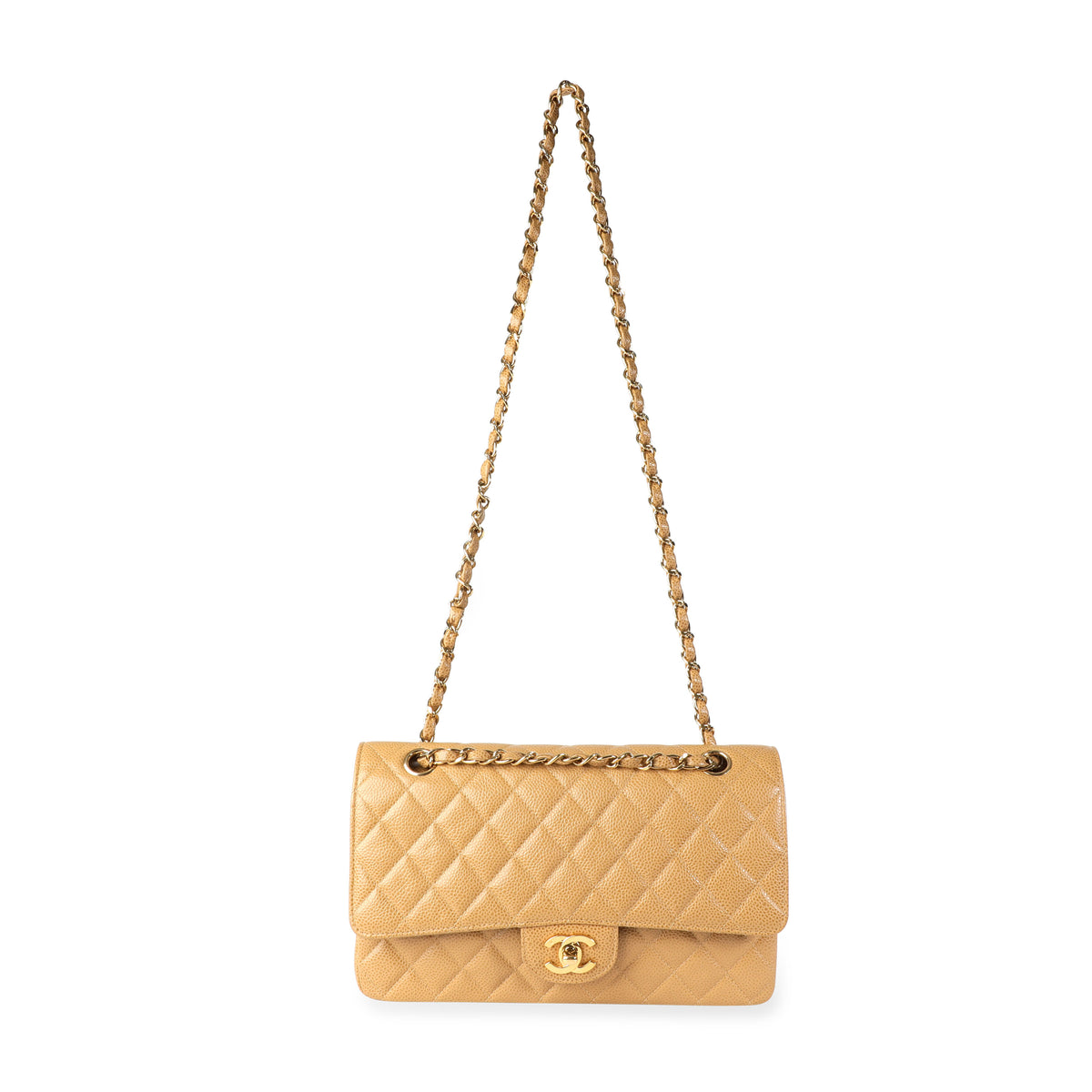 Chanel Tan Caviar Quilted Classic Medium Double Flap Bag