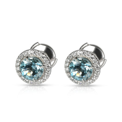Tiffany & Co. Soleste Aquamarine Diamond Earrings in Platinum 0.20 CTW