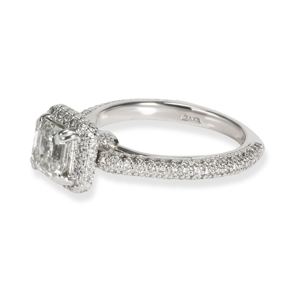 Halo Diamond Emerald Engagement Ring in Platinum F SI1 1.75 CTW