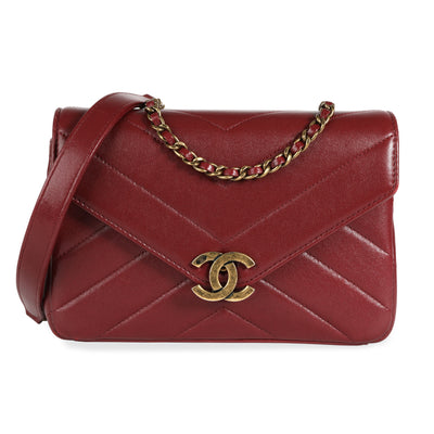 Chanel Burgundy Chevron Lambskin Coco Envelope Mini Flap Bag