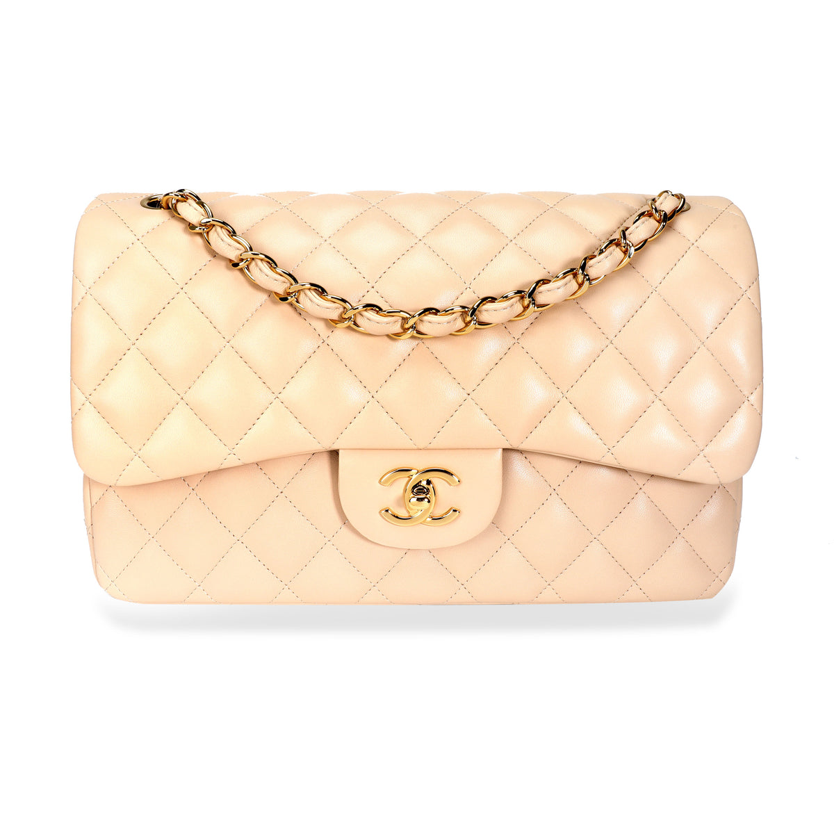 Chanel Light Beige Lambskin Quilted Classic Jumbo Double Flap Bag
