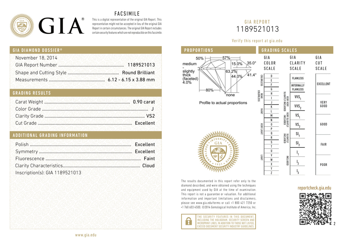 GIA Certified 0.90 Ct Round cut J VS2 Loose Diamond