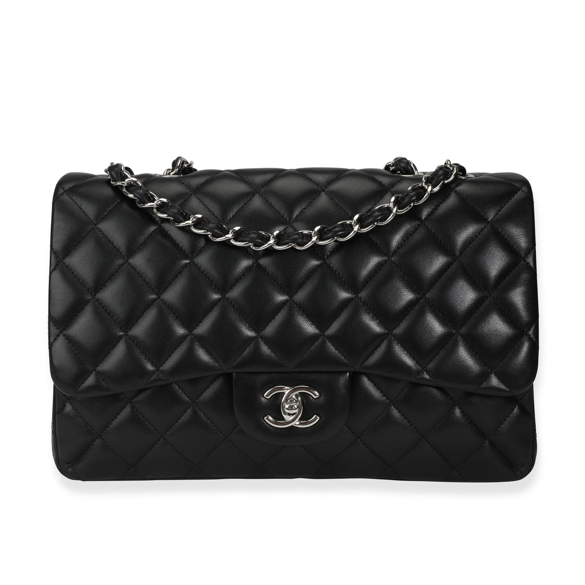 Chanel Classic Double Flap Quilted Caviar Silver-tone Jumbo Dark