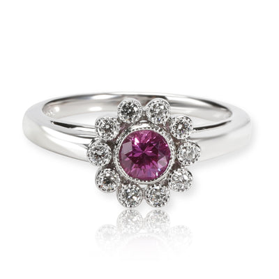 Tiffany & Co. Pink Sapphire Diamond Flower Ring in Platinum 0.10 CTW