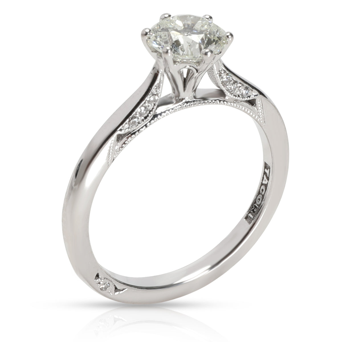 GIA Certified Tacori Diamond Engagement Ring in 18K White Gold J I1 0.85 CTW