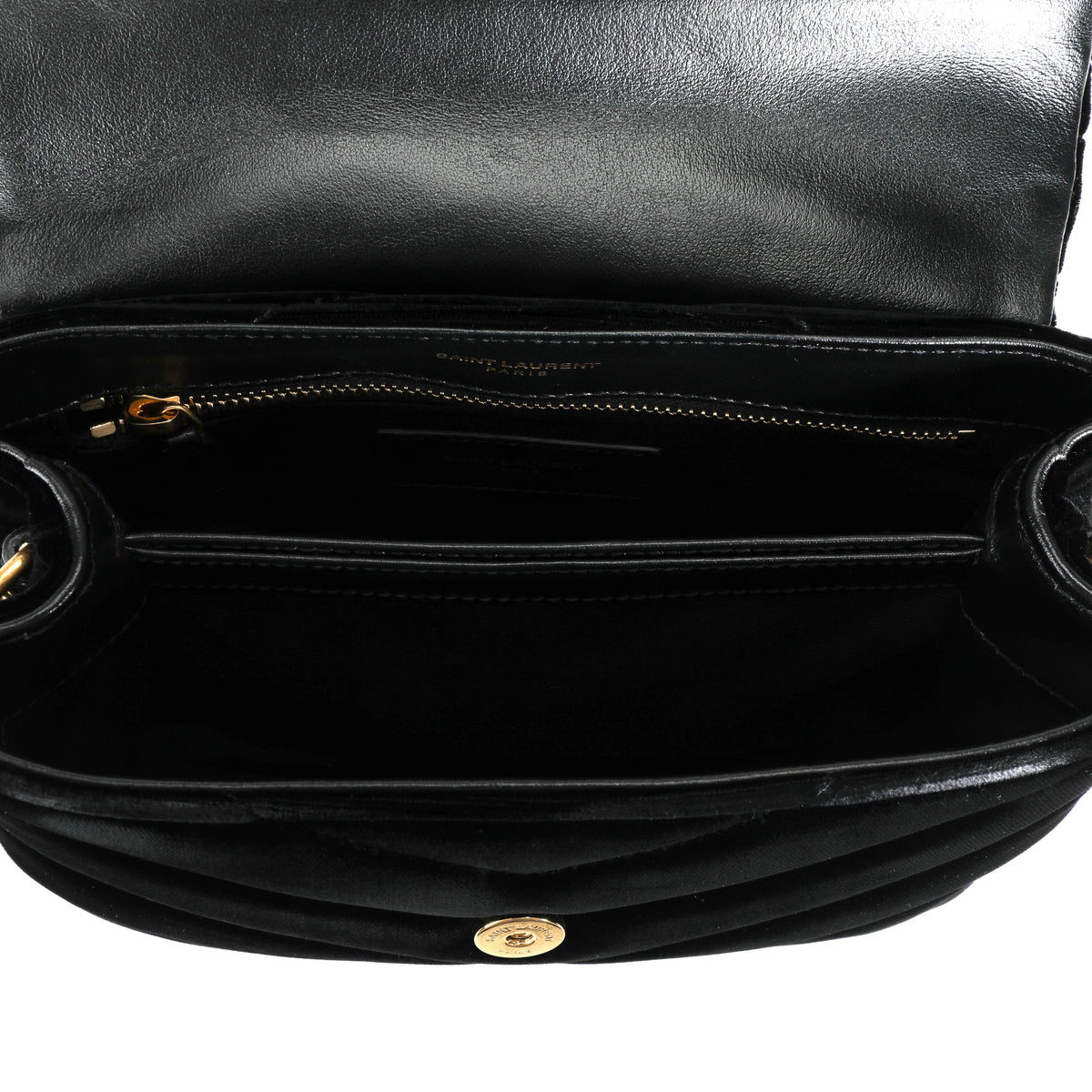 Saint Laurent Black Matelassé Velvet Loulou Toy Bag