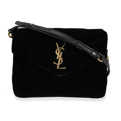 Saint Laurent Black Matelassé Velvet Loulou Toy Bag