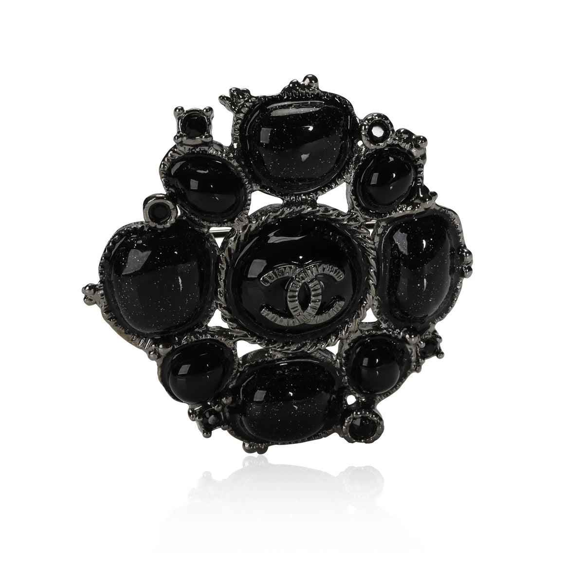 Chanel Black Glitter Gripoix Byzantine Costume Brooch