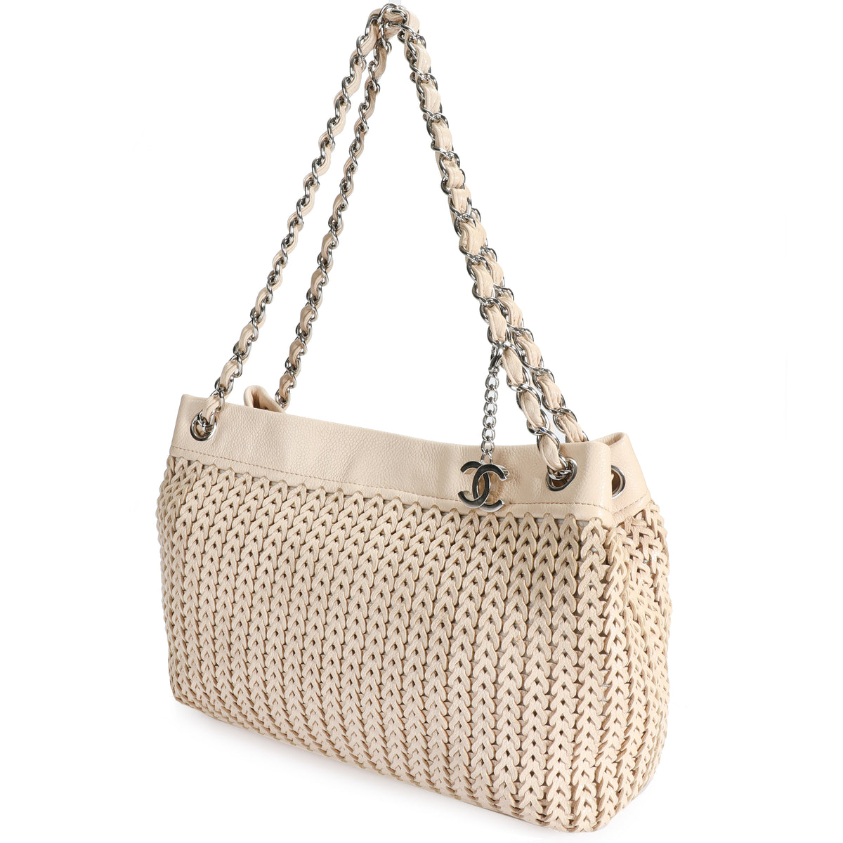 Chanel Pale Pink Woven Leather Charm Tote