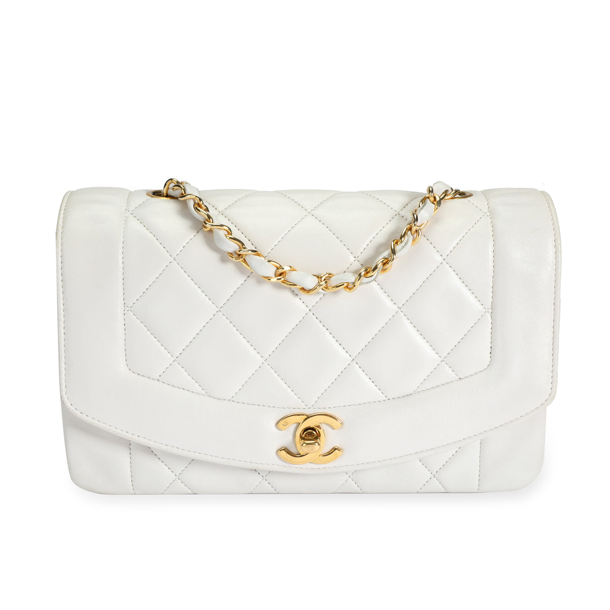 Chanel Vintage White Quilted Lambskin Diana Bag