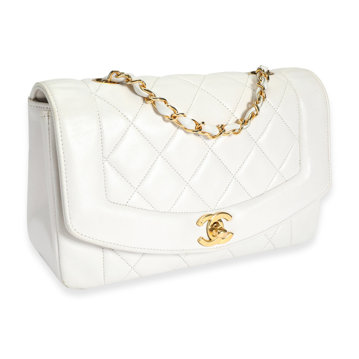 Chanel Vintage White Quilted Lambskin Diana Bag