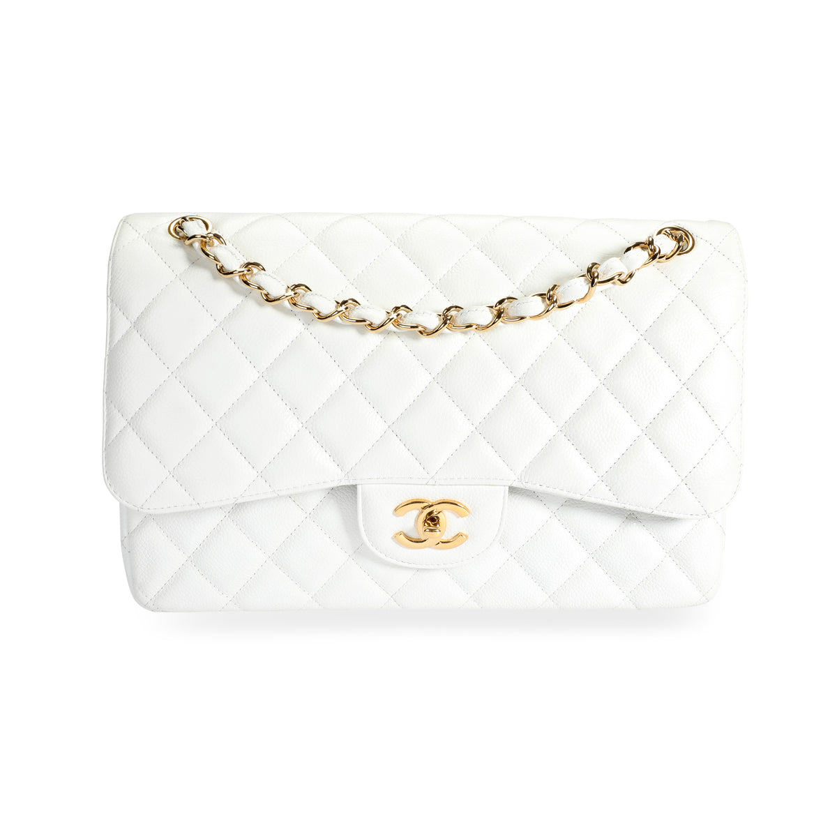 Chanel White Caviar Quilted Classic Jumbo Double Flap Bag