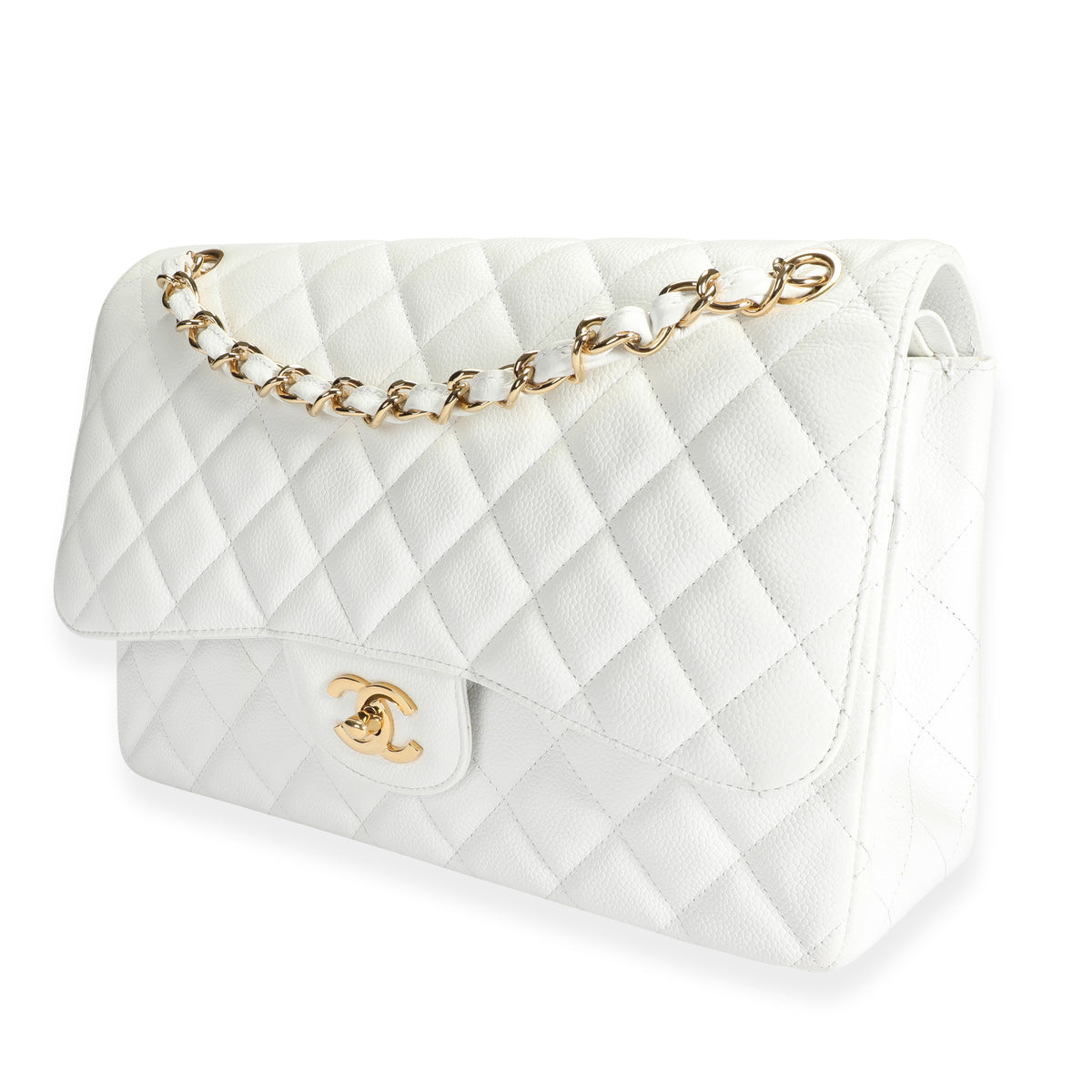 Chanel White Caviar Quilted Classic Jumbo Double Flap Bag by WP