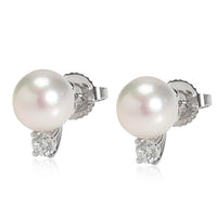 Tiffany Signature Pearl and Diamond Earrings in 18K White Gold 0.18 CTW