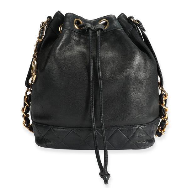 CHANEL Lambskin Bucket Chain Drawstring Bag Black 1214394