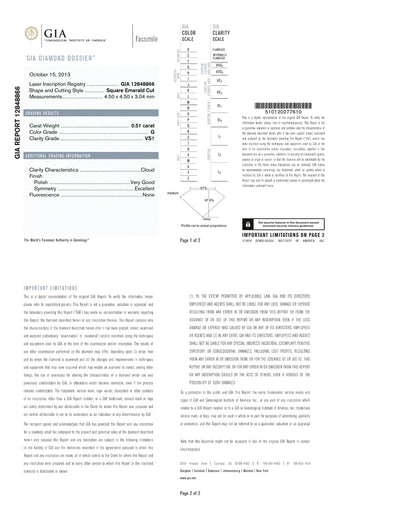 GIA Certified 0.51 Ct Square Emerald cut G VS1 Loose Diamond
