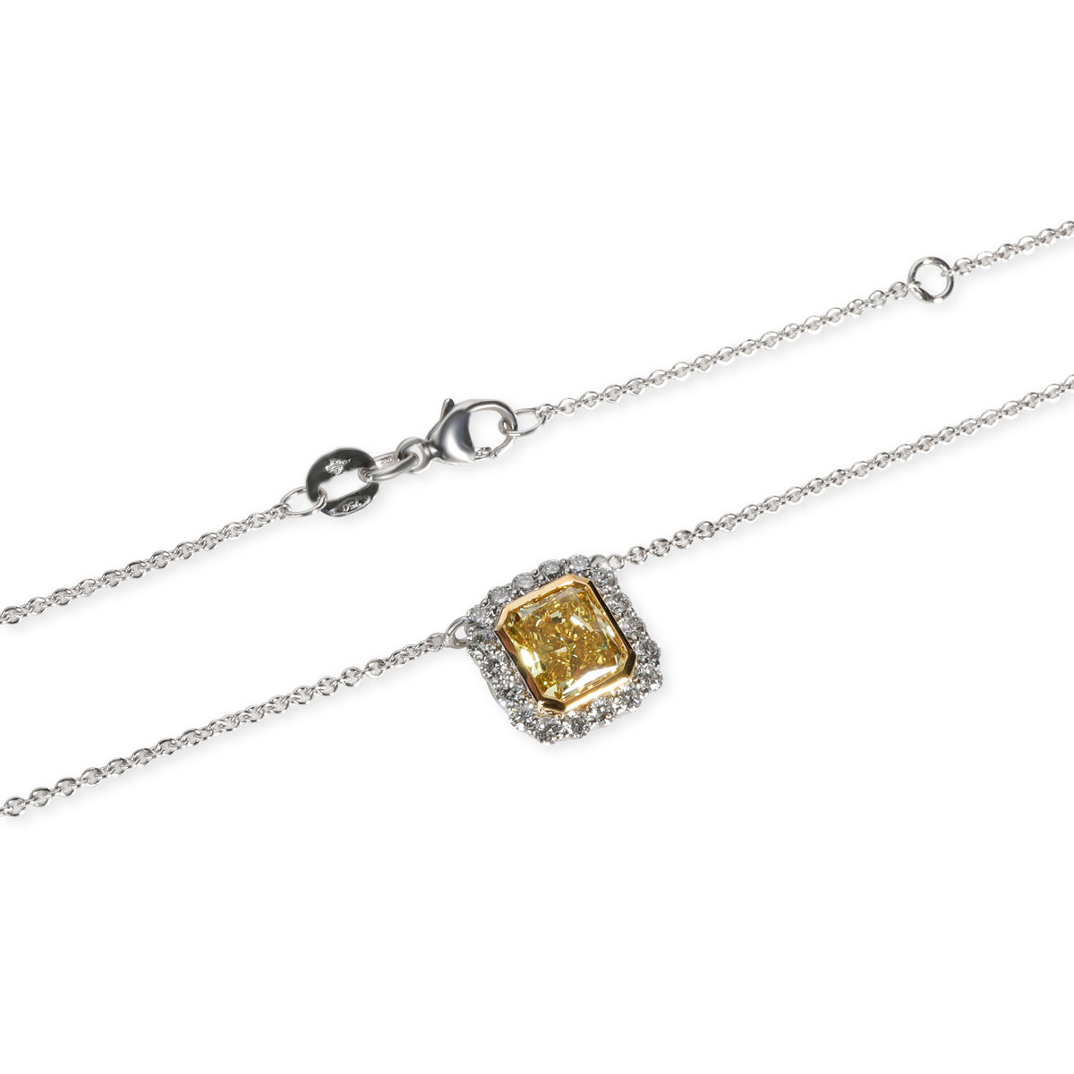 GIA Certified Fancy Vivid Yellow Diamond Necklace in 18K White Gold VS2 1.72 CTW