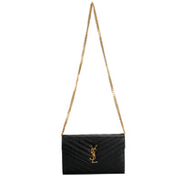 Saint Laurent Black Grain de Poudre Envelope Chain Wallet