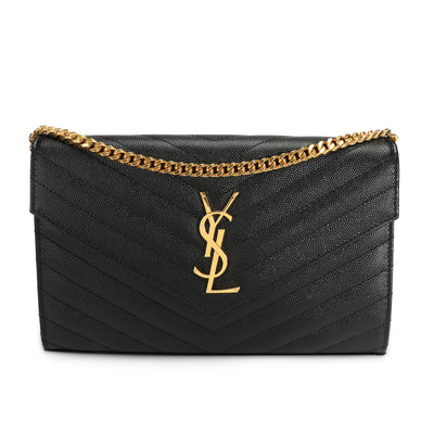 Saint Laurent Black Grain de Poudre Envelope Chain Wallet